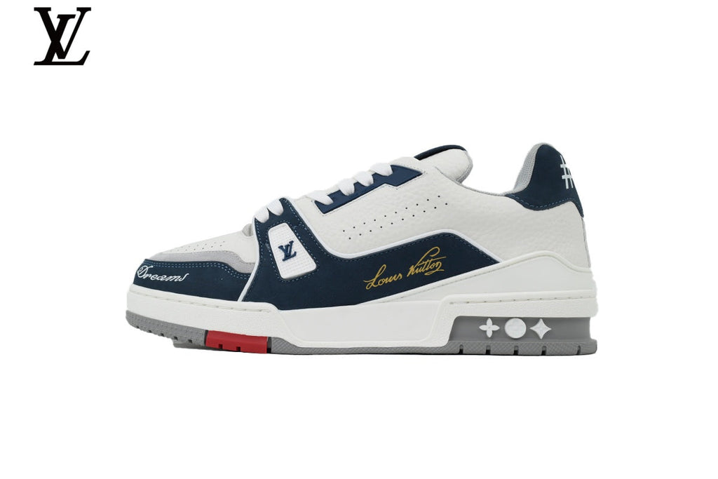 Louis Vuitton LV shoes for man  women Trainer Sneaker – Navy & White