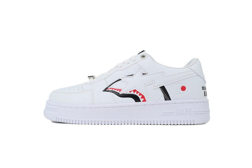A BATHING APE BAPE STA White Shark & Camo Graphic Sneakers | Women's & Men's Skate-Inspired Shoes