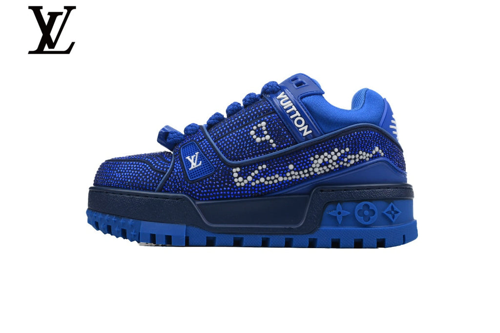 Louis Vuitton Trainer shoes for man  women Sneakers – Blue Rhinestone