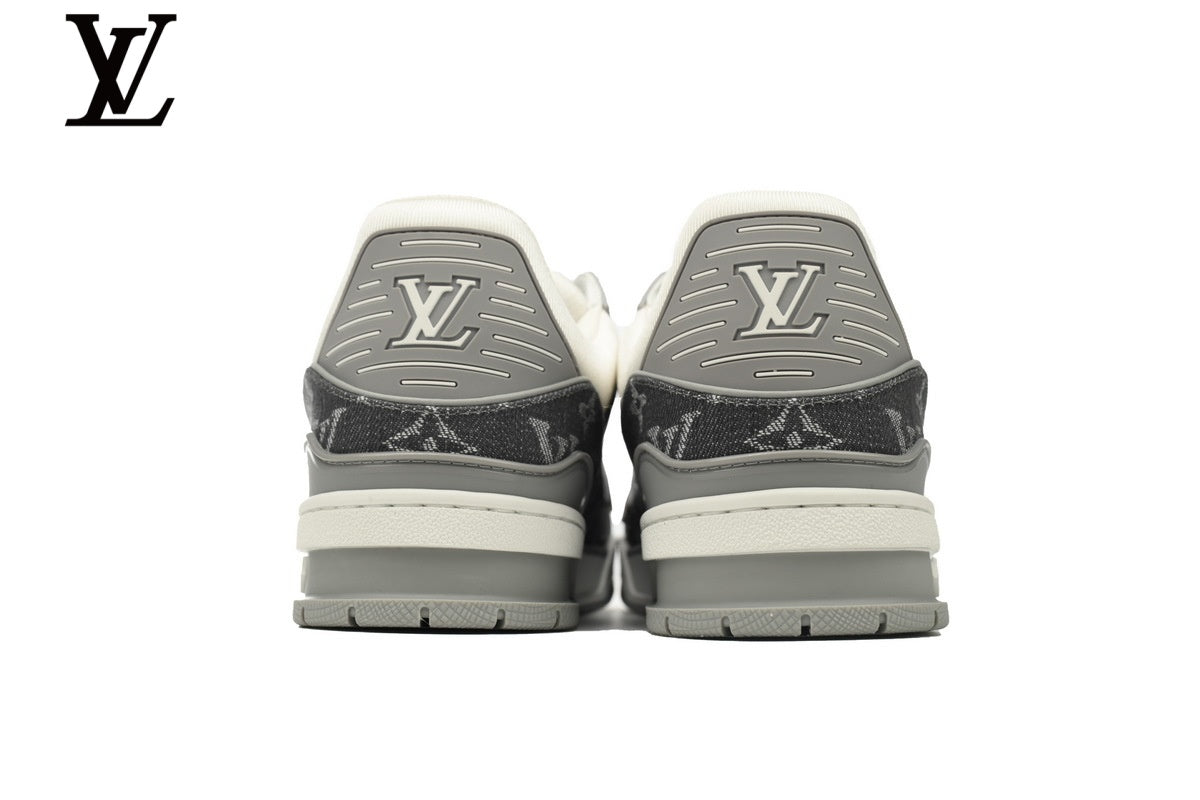 Louis Vuitton Trainer  shoes for man  women Sneaker – Monogram Denim & Leather in Grey & White