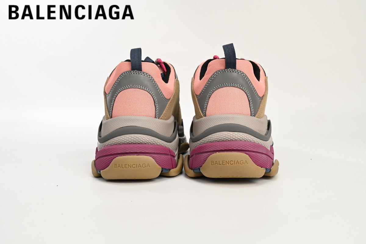 Balenciaga Triple S men's shoes  women sneakers — Pink / Khaki / Multicolor