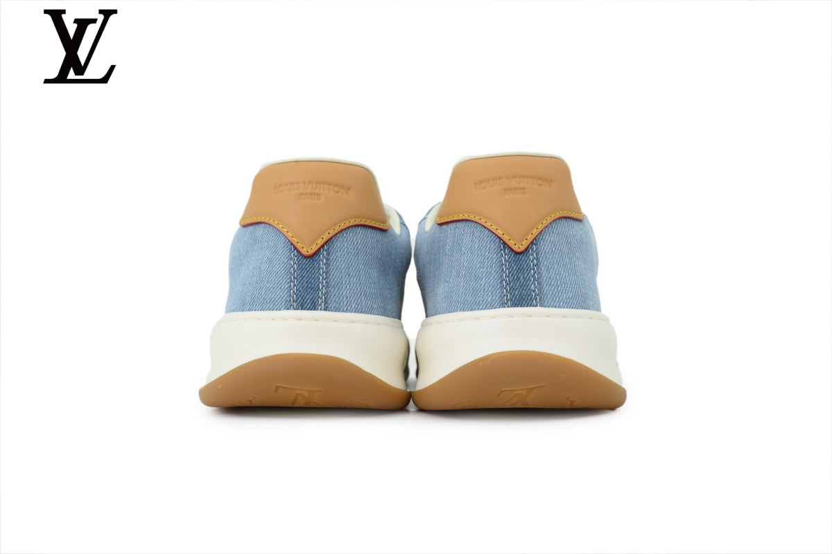 Louis Vuitton Low Top Sneaker in Blue Denim Monogram with Gum Sole