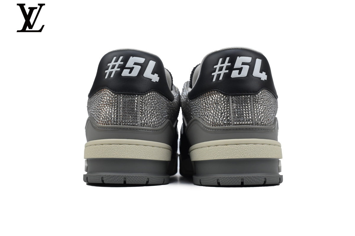 Louis Vuitton LV shoes for man  women Trainer Sneaker – Black & Silver Rhinestone Edition