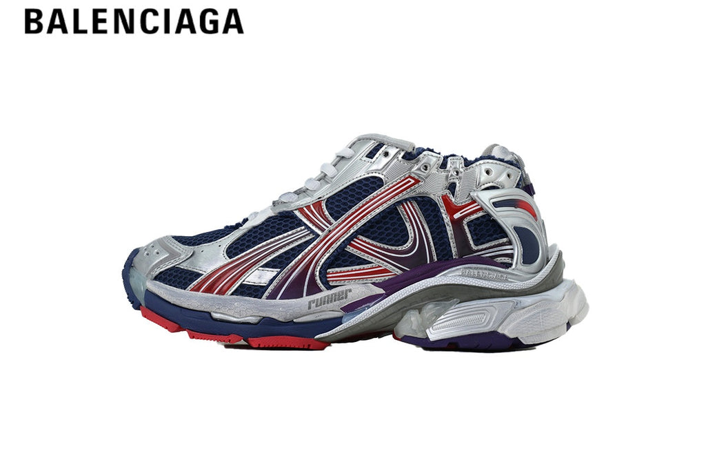 Balenciaga Runner Mid Sneaker — Navy Mesh, Silver, Red & Purple Synthetic Overlays