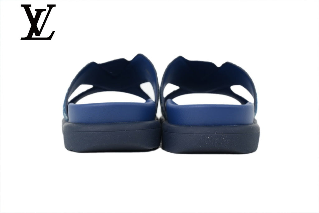 louis vuitton shoes for man  women Blue Monogram-Pattern Denim-Look Slides | Sizes 35–46