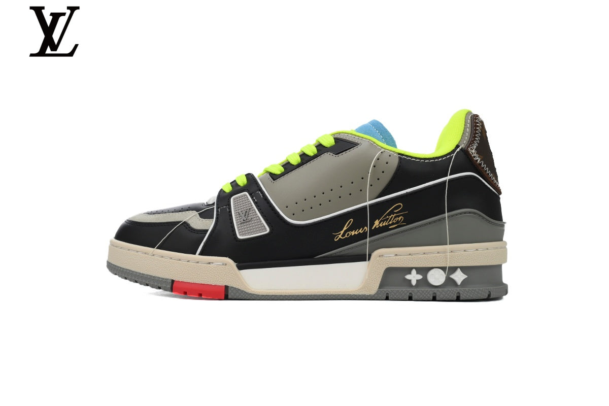 Louis Vuitton LV shoes for man  women Trainer Sneaker – Black & Grey Multi