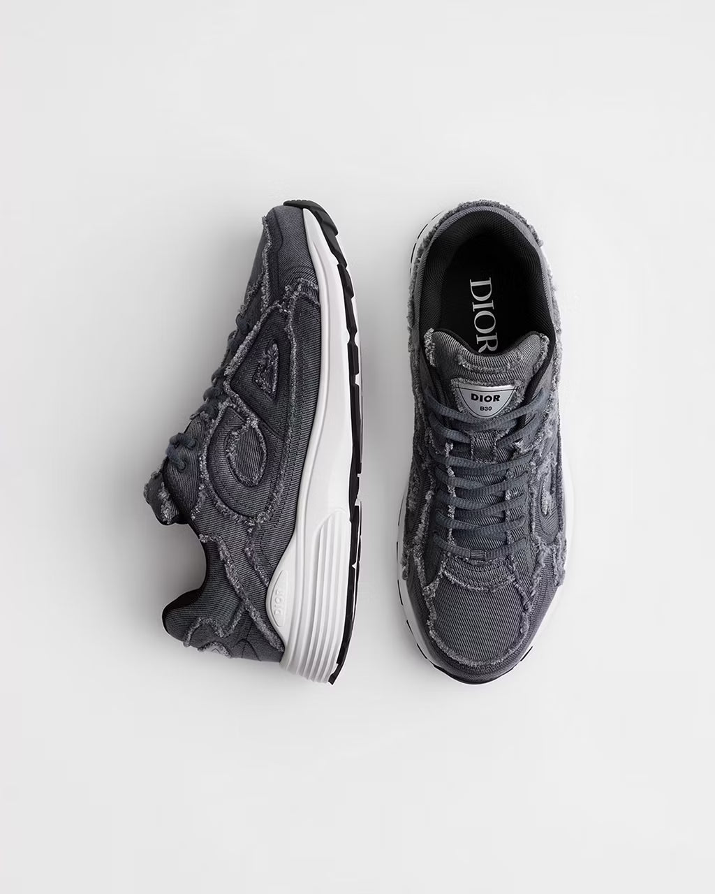 Dior B30 Women's & Men's Shoes - Charcoal Grey / White / Black Distressed Sneakers