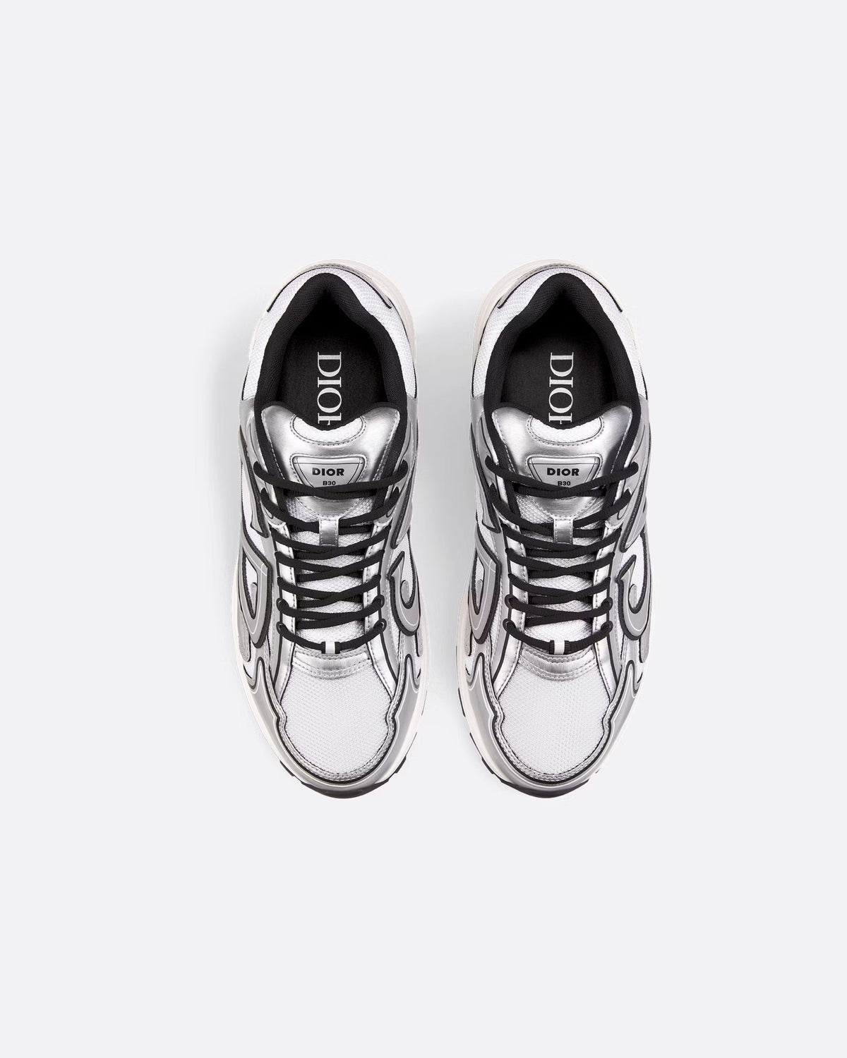 Dior B30 Women's & Men's Shoes - Metallic Silver / Black / White Sneakers