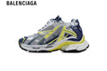 Balenciaga Runner men's shoes  women sneakers — Silver Mesh, Yellow & Navy Synthetic Overlays