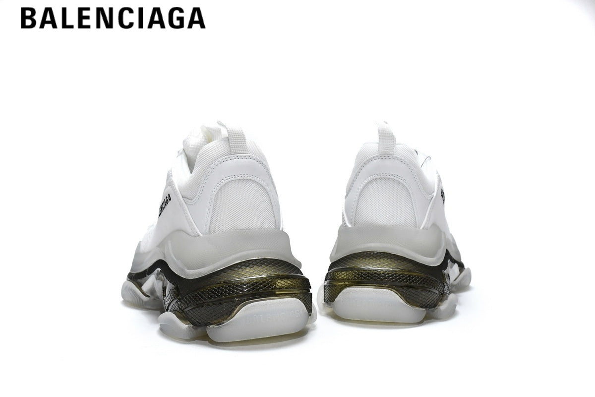 Balenciaga Triple S men's shoes  women sneakers — White & Gold, Clear Sole