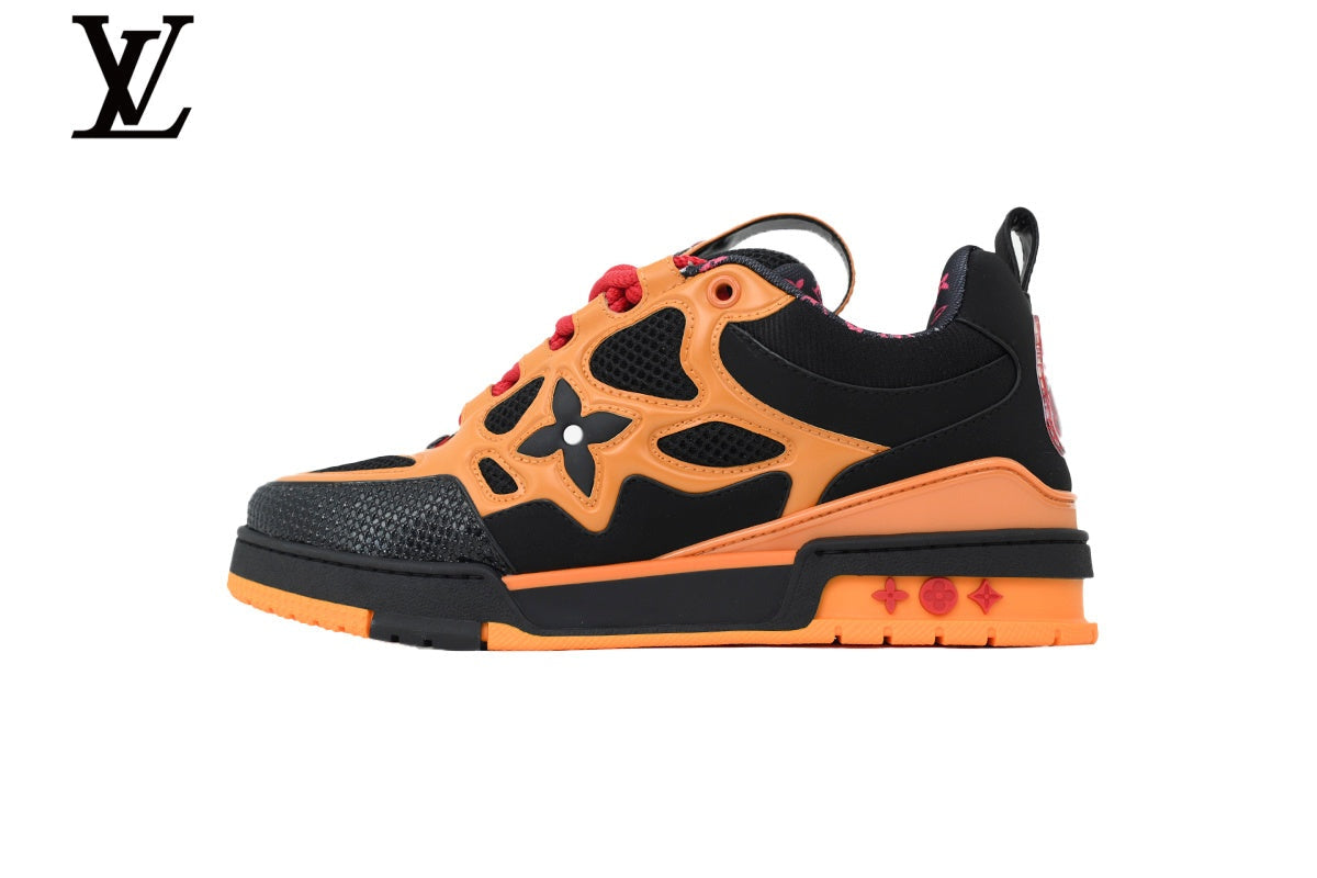 Louis Vuitton Trainer shoes for man  women Sneaker – Black & Orange Mesh & Leather