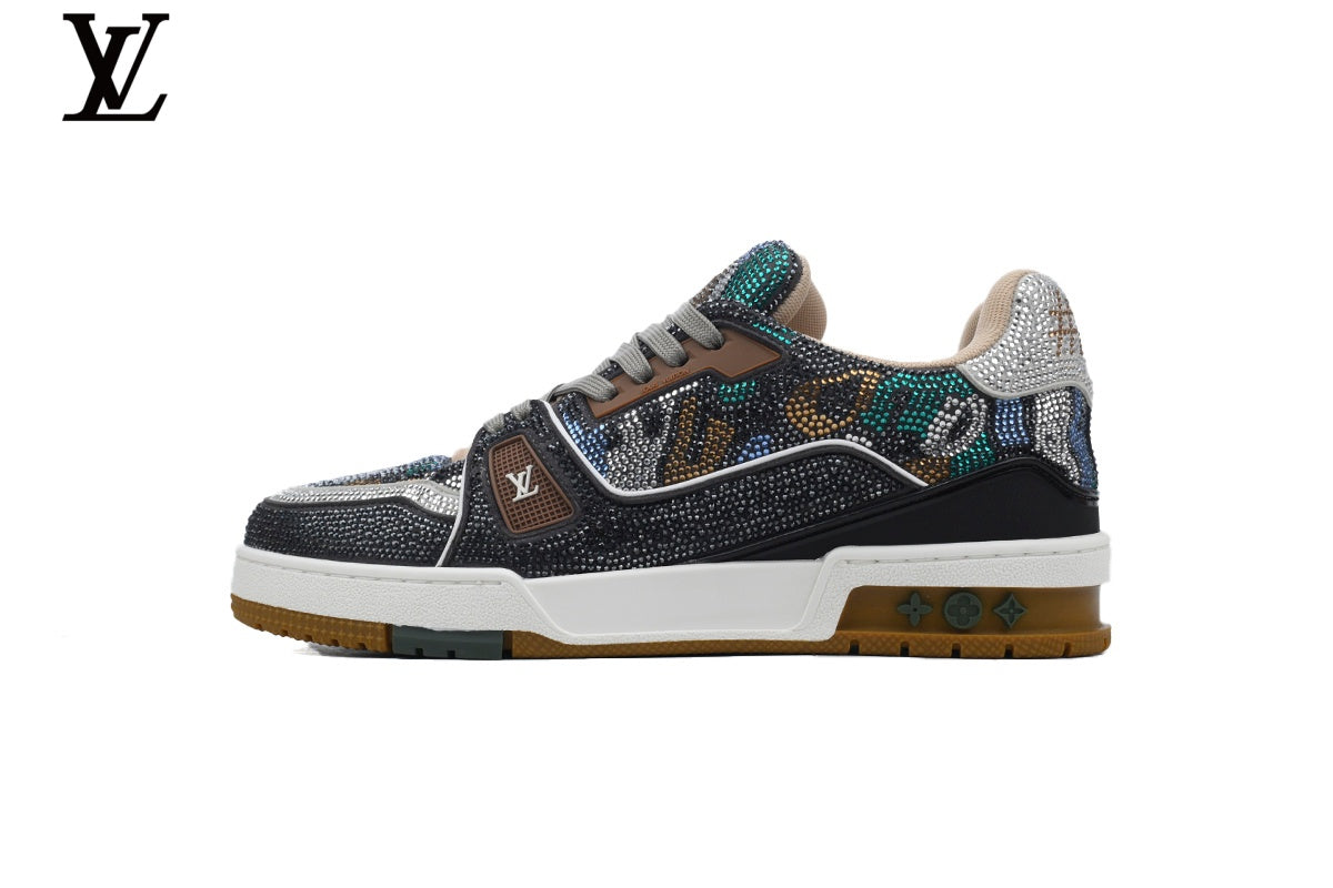 Louis Vuitton LV shoes for man  women Trainer Sneaker – Multicolor Rhinestone