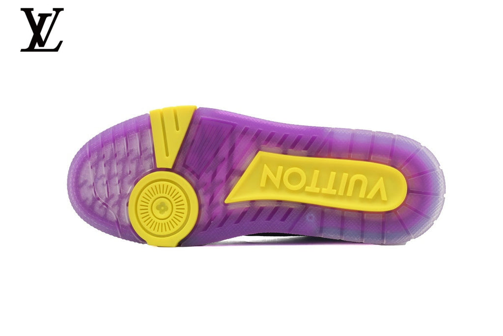 Louis Vuitton Trainer shoes for man  women Sneaker – Black Monogram & Purple Sole