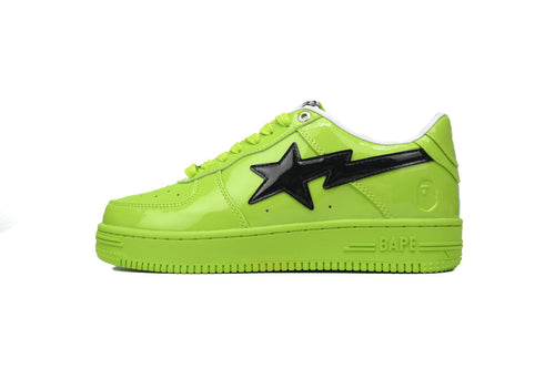 A BATHING APE BAPE STA Glossy Lime Green & Black-Star Sneakers | Women's & Men's Skate-Inspired Shoes