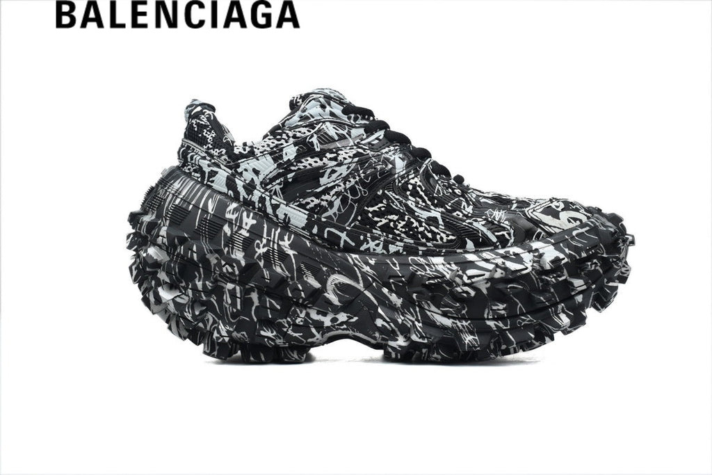 Balenciaga Graffiti Defender Sneakers in Black and White
