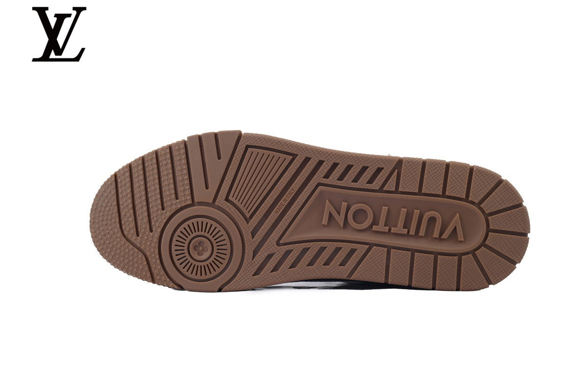 Louis Vuitton Trainer  shoes for man  women Sneaker – Brown Suede & Mesh with White Sole