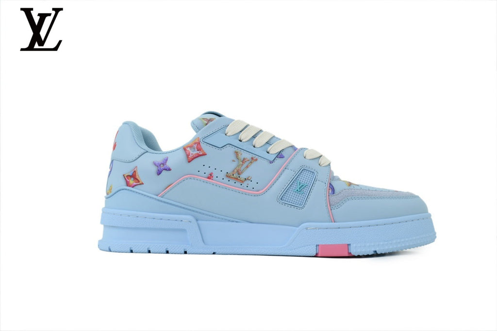 Louis Vuitton Trainer  shoes for man  women Sneaker – Light Blue Multicolor Star Patch