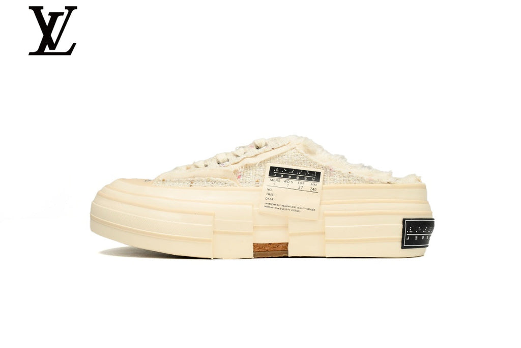 Louis Vuitton Platform Mule Sneaker – Off-White Woven Fabric with Frayed Edge