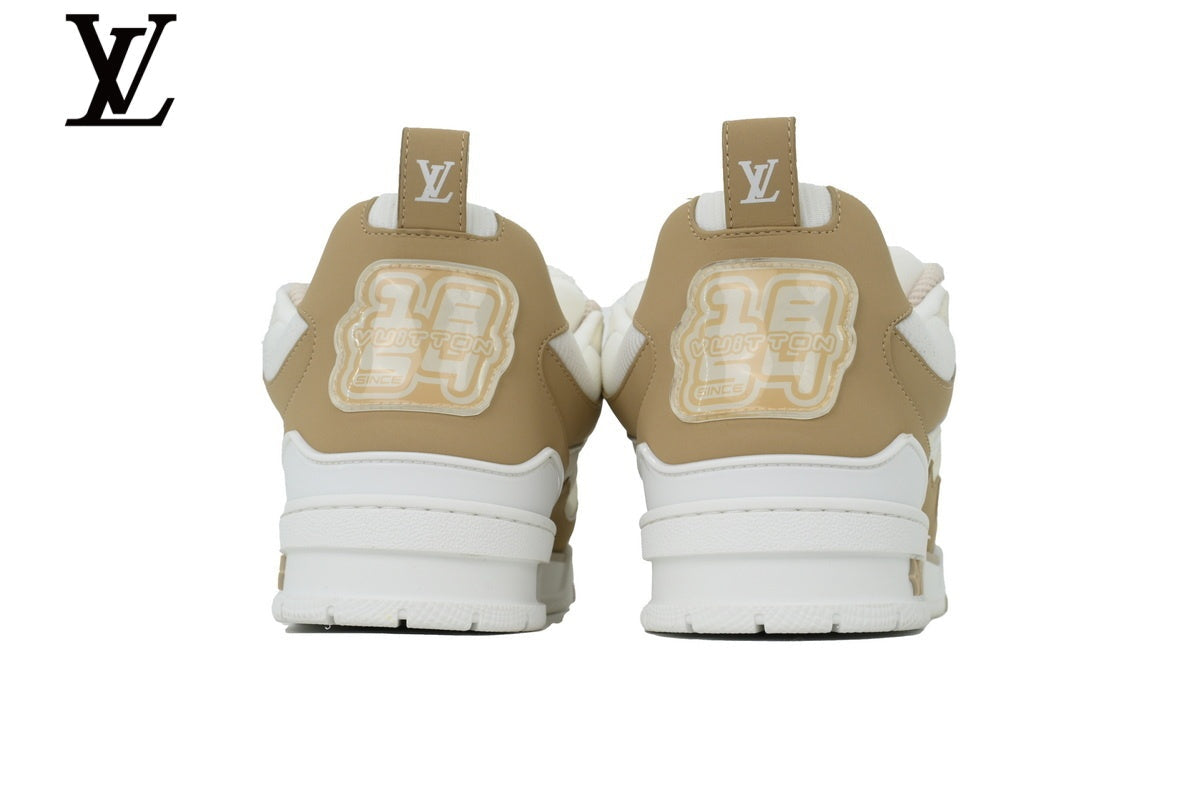 Louis Vuitton Trainer shoes for man  women Sneaker – Beige & White Mesh & Leather
