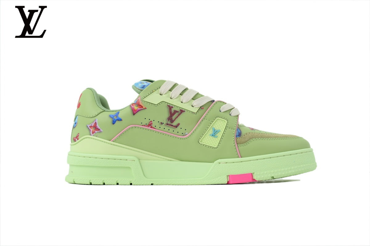 Louis Vuitton Trainer  shoes for man  women Sneaker – Green Multicolor Star Patch