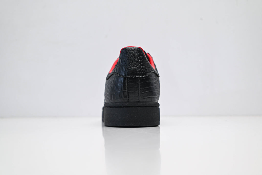 adidas Originals Superstar – Black Croc-Embossed Upper with Red Lining & White Shell Toe