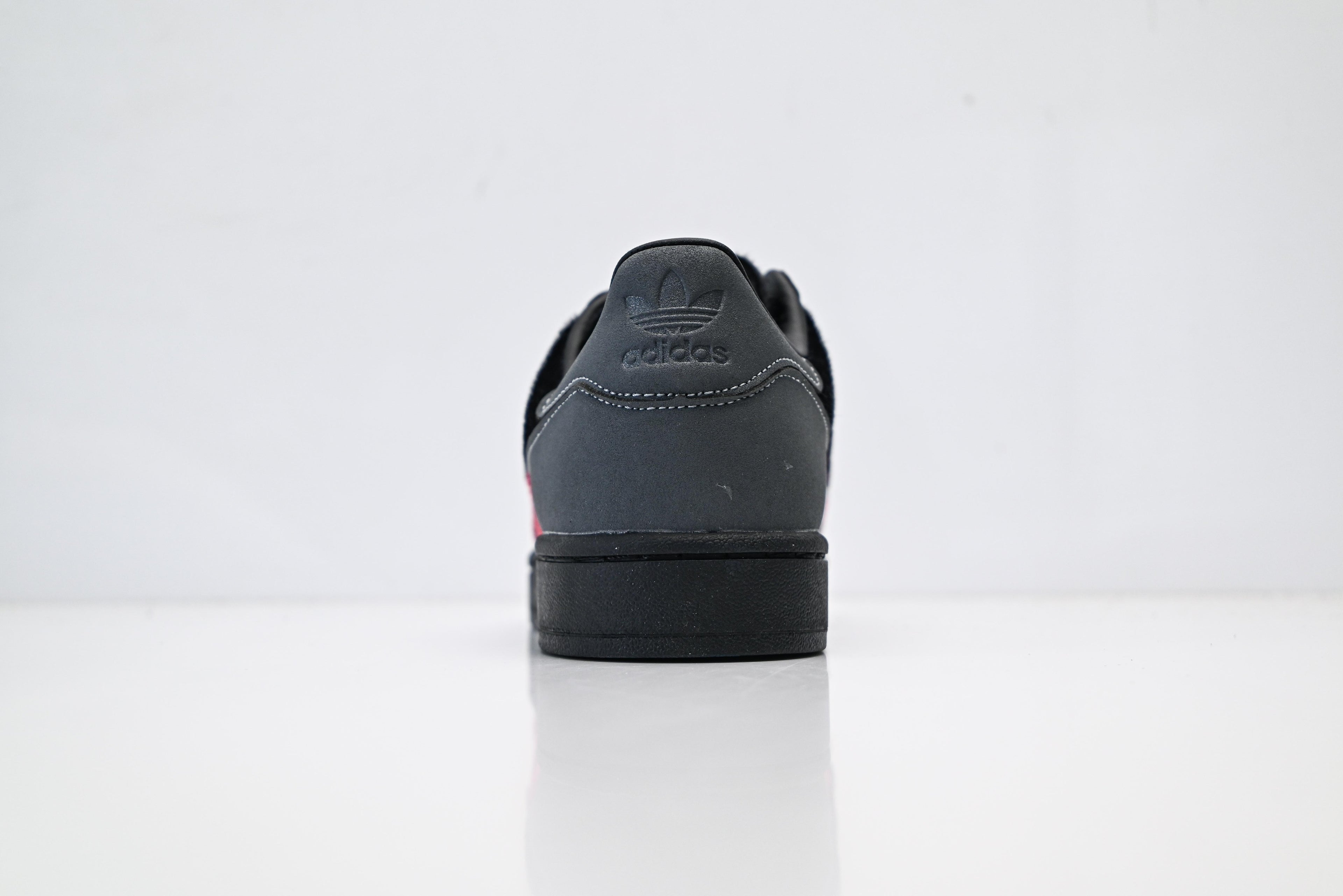 adidas Originals Superstar – Dark Gray & Black Faux Fur with Bright Red 3-Stripes Shell Toe
