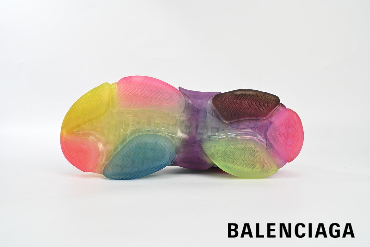 Balenciaga Triple S  men's shoes  women sneakers– White, Rainbow & Clear Sole