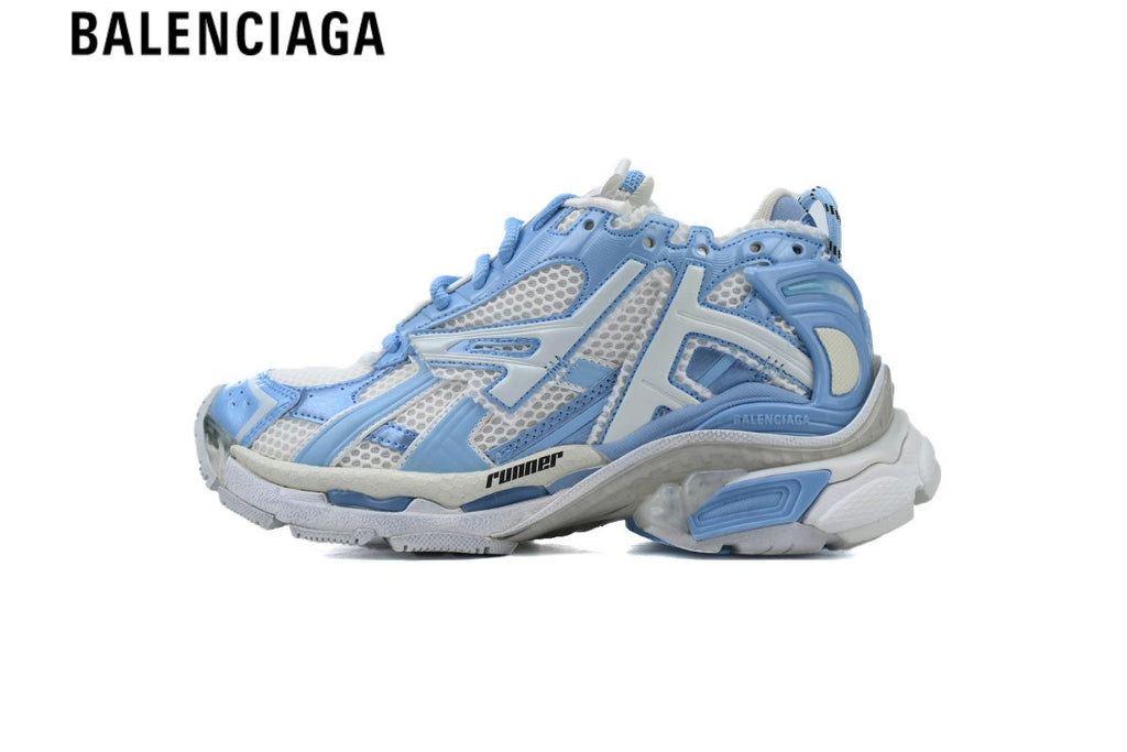 Balenciaga Runner Sneaker — White Mesh & Light Blue Synthetic Overlays