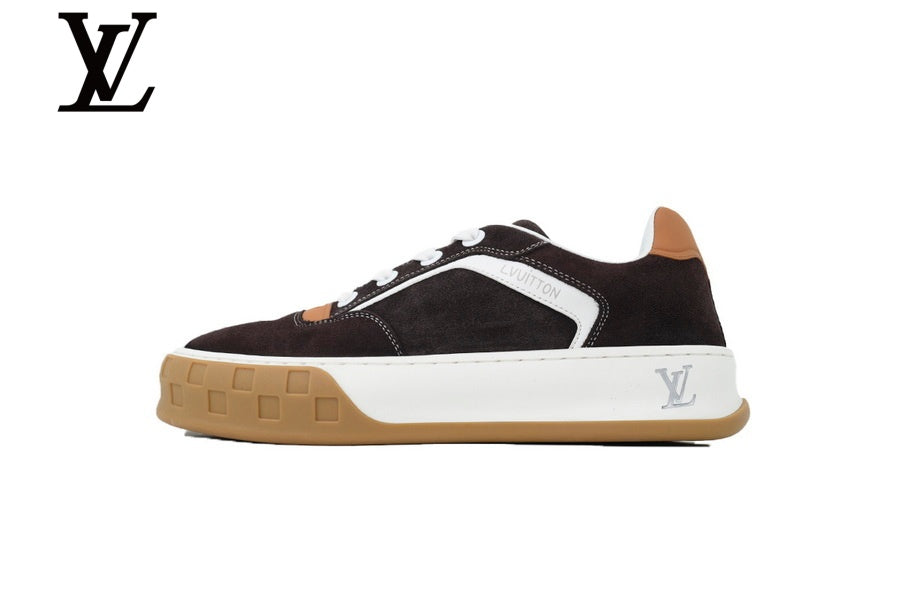 louis vuitton shoes for man  women Dark Brown Suede-Look Skate Sneakers | Sizes 35–46