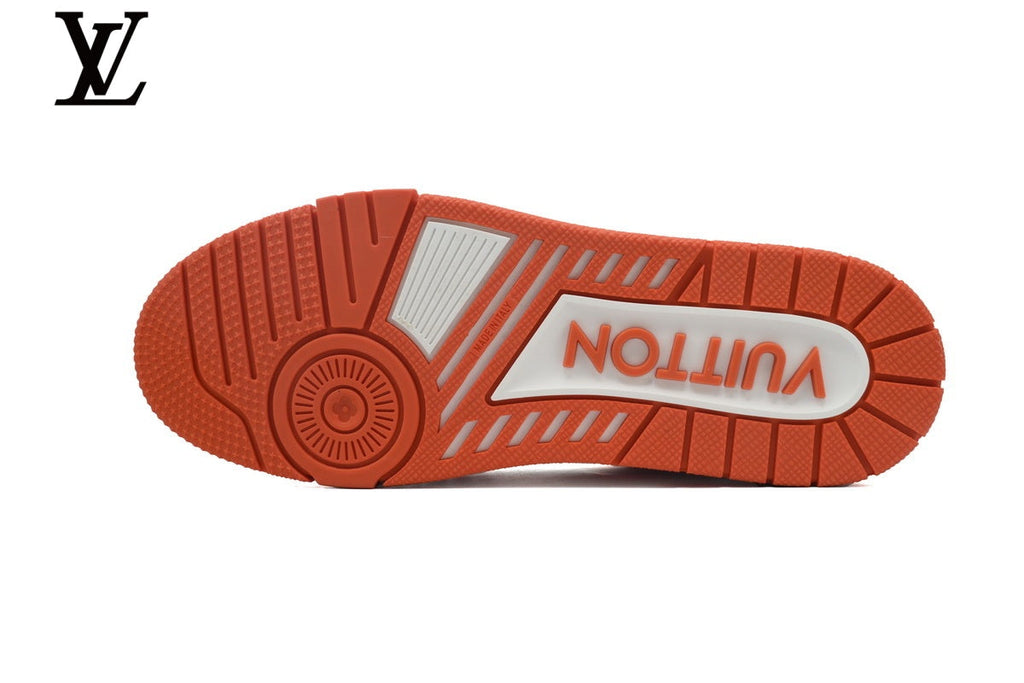 Louis Vuitton Trainer shoes for man  women Leather Sneakers - Orange and White