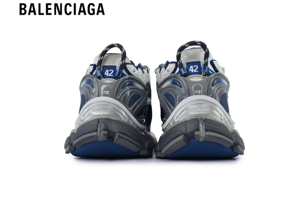 Balenciaga Runner Sneaker — Navy Mesh, Gradient Blue & Silver Synthetic Overlays