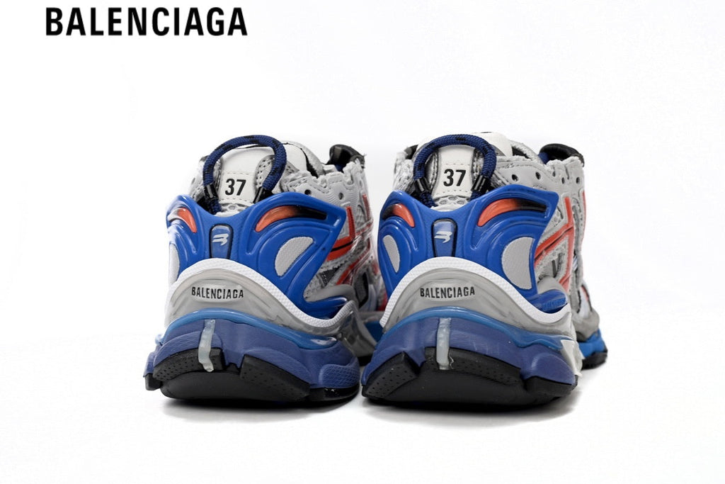 Balenciaga Runner men's shoes  women sneakers — White Mesh, Red & Blue Synthetic Overlays