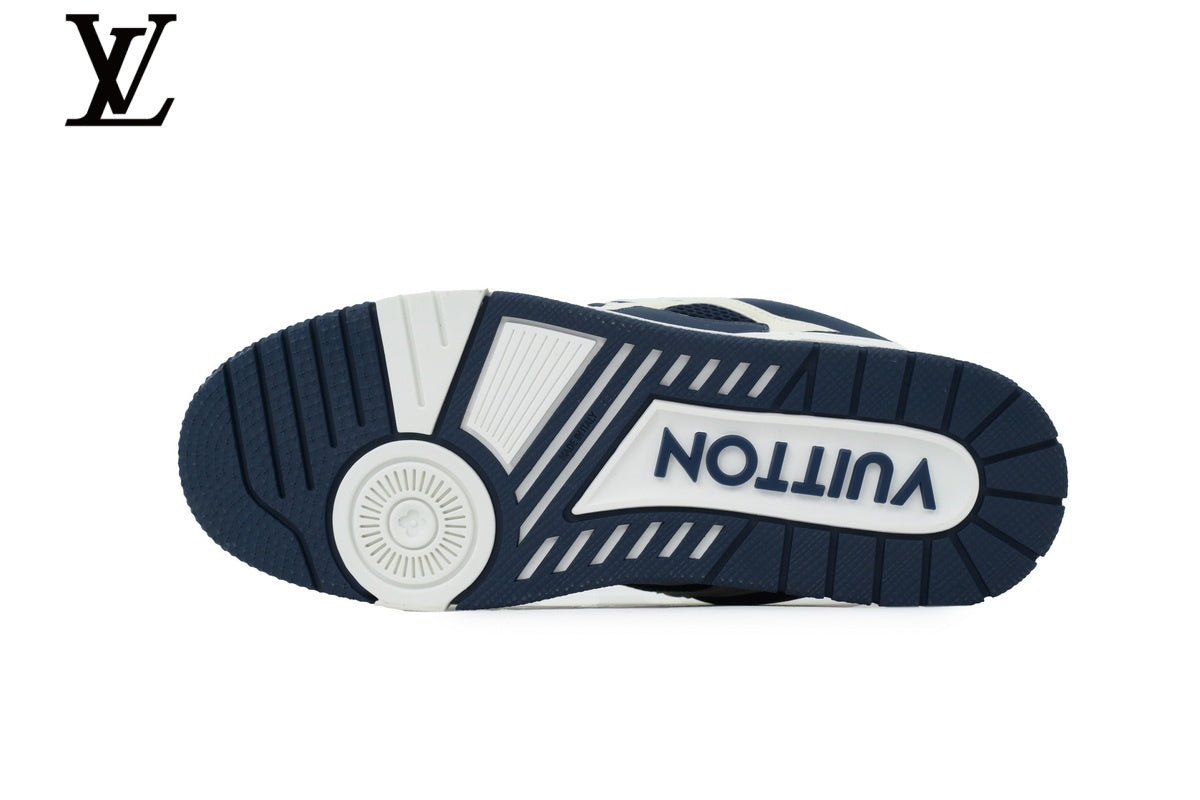 Louis Vuitton Trainer  shoes for man  women Sneaker – Navy Blue & Off-White Mesh & Leather