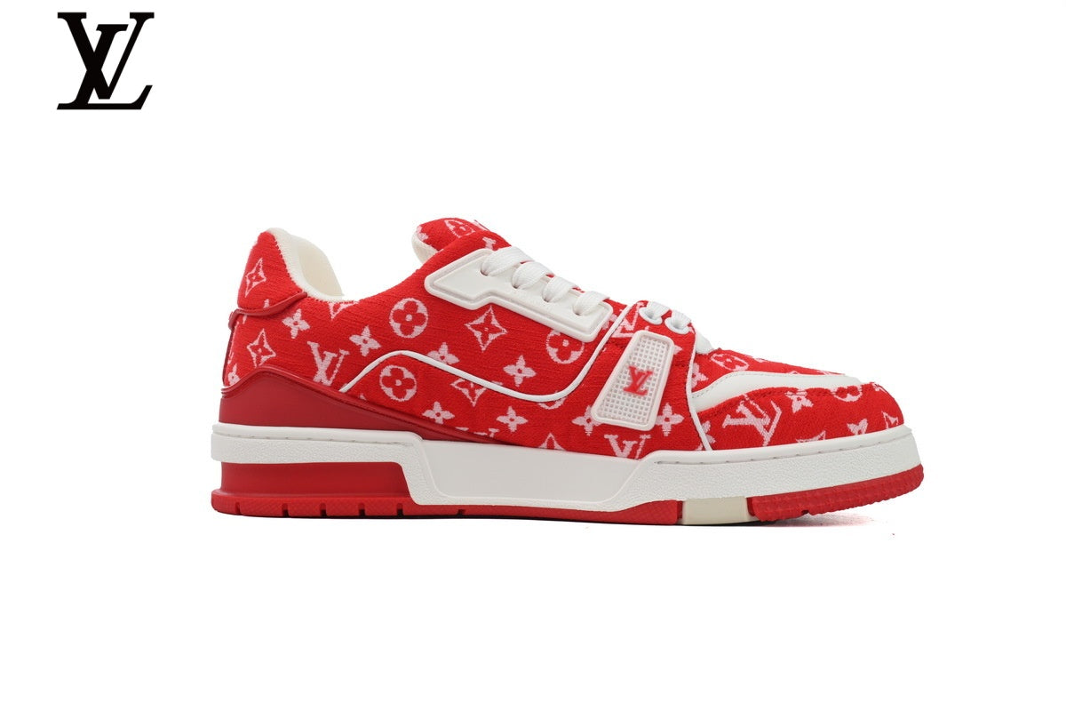 Louis Vuitton Trainer  shoes for man  women Sneaker – Red Monogram Textile