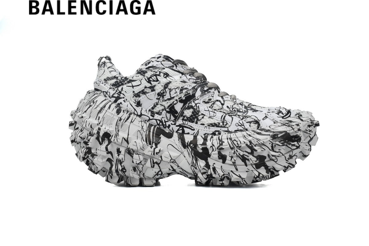 Balenciaga Graffiti Defender Sneakers in Black and White