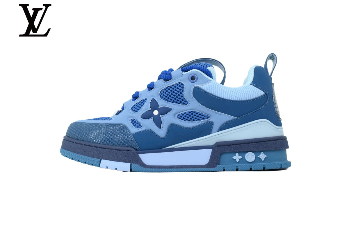 Louis Vuitton Trainer  shoes for man  women Sneaker – Light Blue & Dark Blue Mesh & Leather