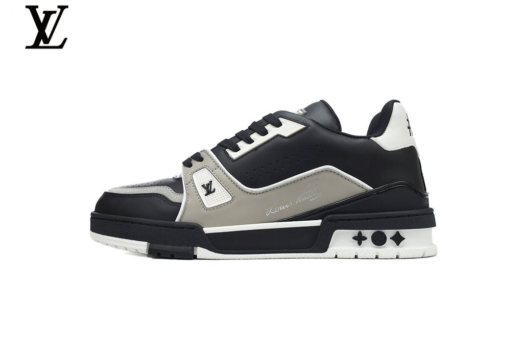 Louis Vuitton LV shoes for man  women Trainer Sneaker – Black, Grey & White