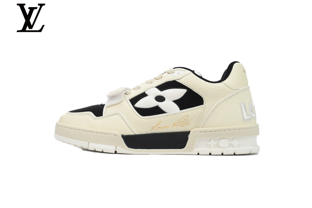 Louis Vuitton Trainer  shoes for man  women Sneaker – Cream & Black Floral