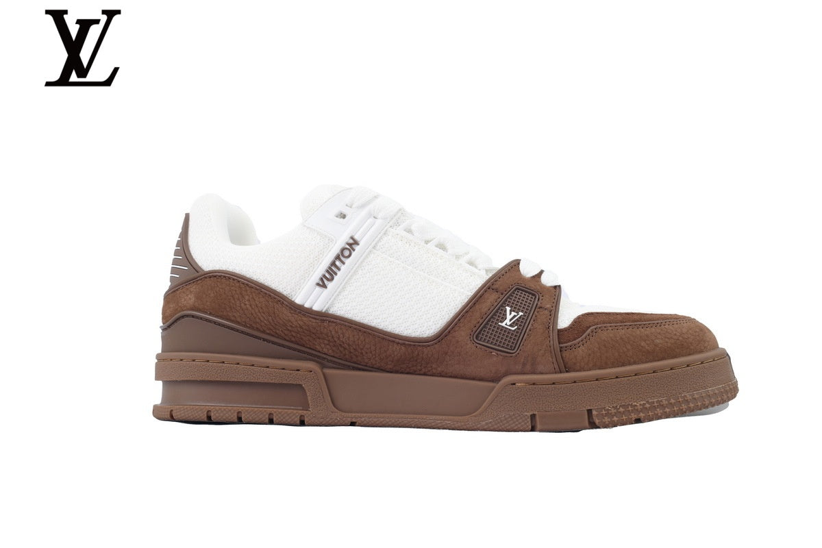 Louis Vuitton Trainer  shoes for man  women Sneaker – Brown Suede & Mesh with White Sole