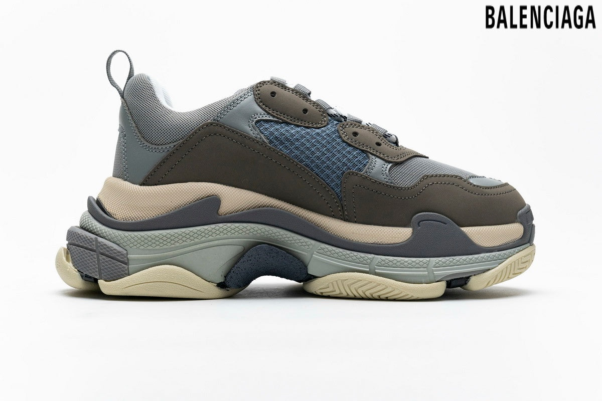 Balenciaga Triple S men's shoes  women sneakers – Grey, Brown & Blue