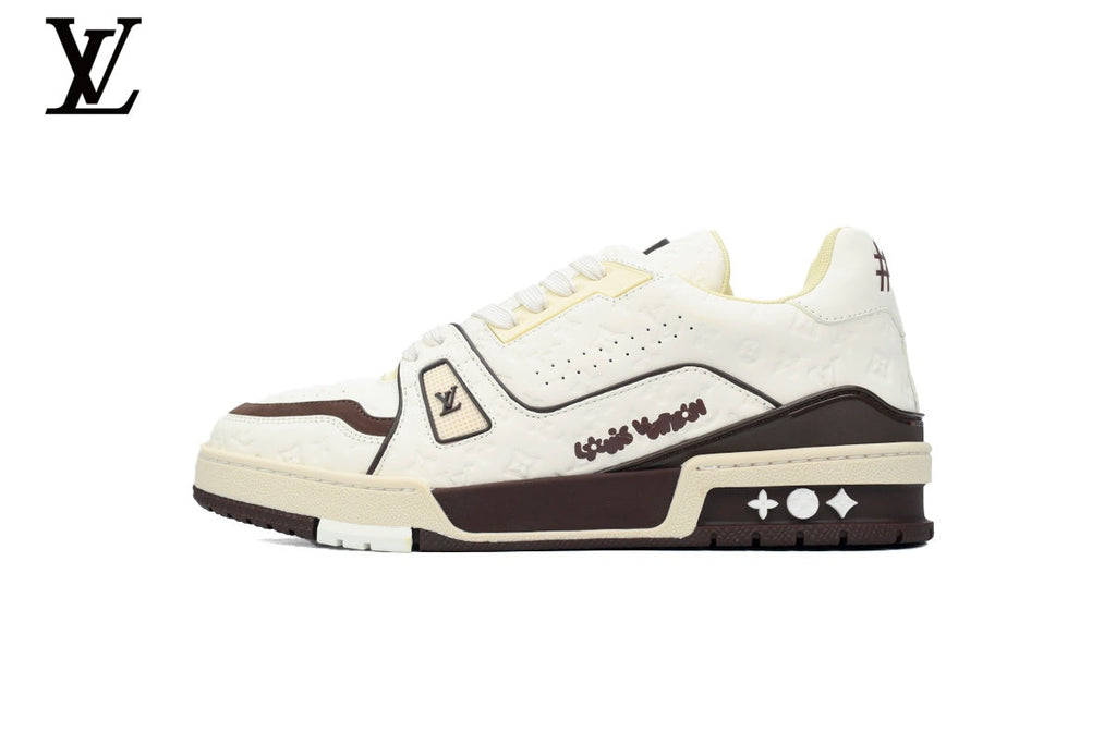 Louis Vuitton Trainer  shoes for man  women Sneaker – White & Brown Graffiti