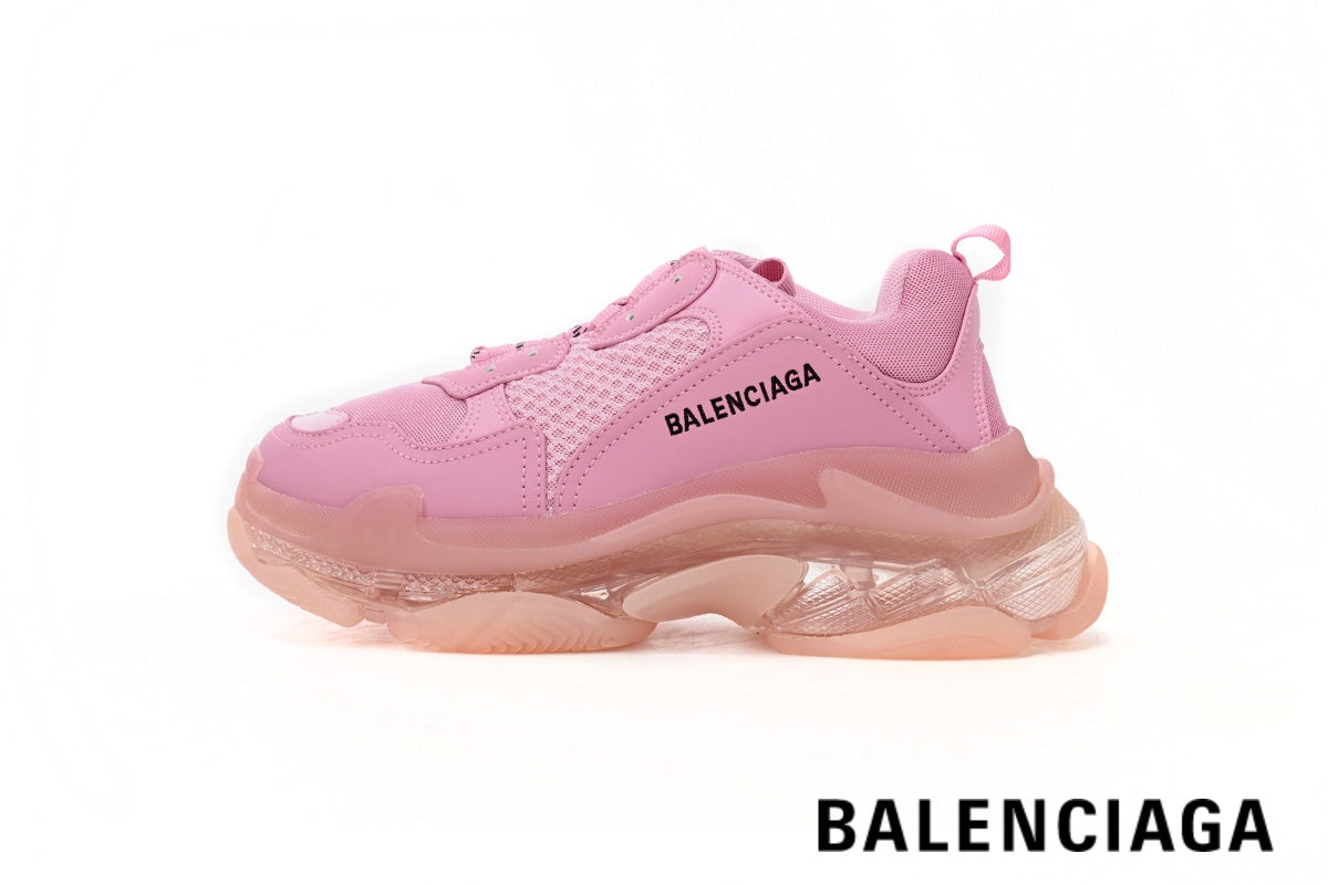 Balenciaga Triple S men's shoes  women sneakers – Pink & Clear Sole