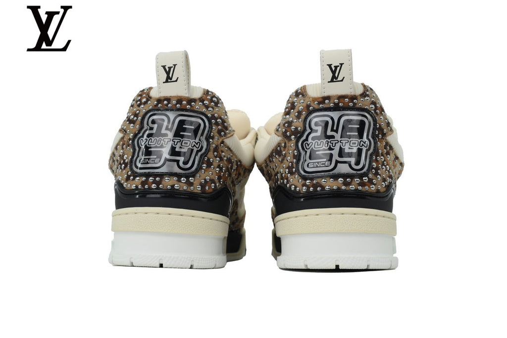 Louis Vuitton Skate shoes for man  women Sneaker – Cream Leopard & Rhinestone