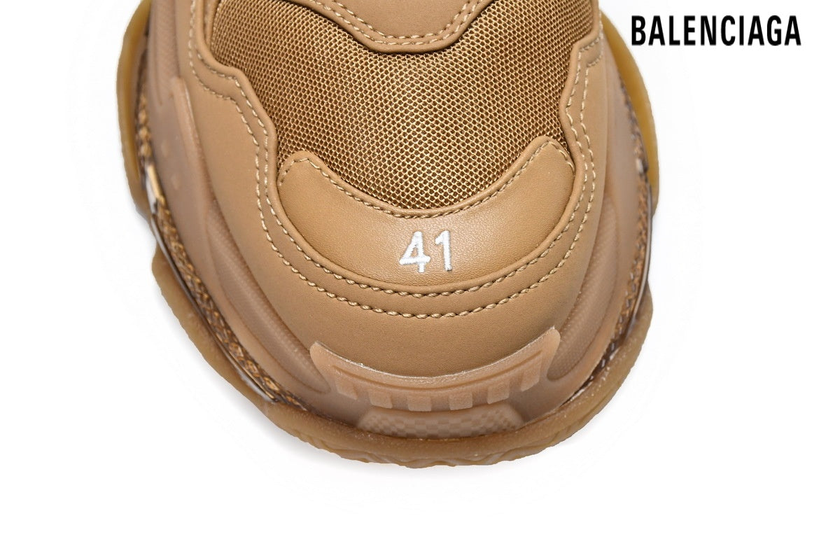 Balenciaga Triple S men's shoes  women sneakers Clear Sole Sneaker Caramel Brown