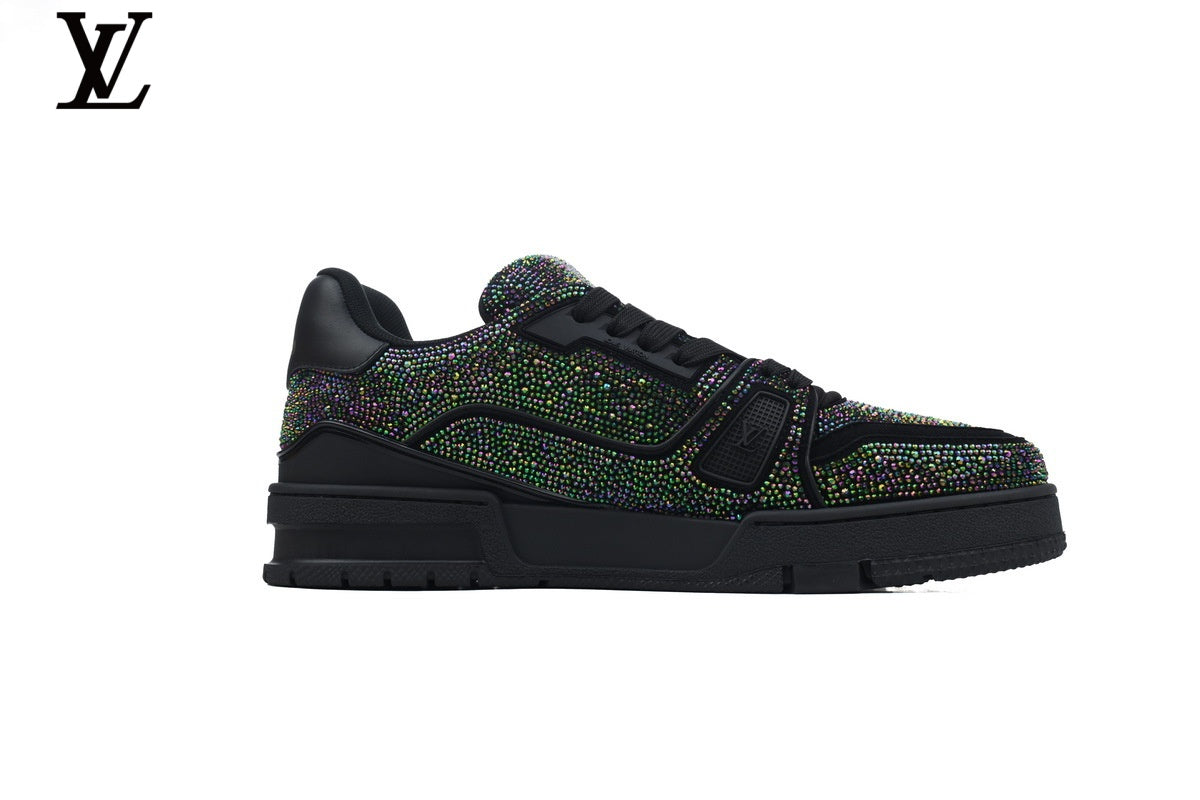 Louis Vuitton shoes for man  women LV Trainer Sneaker – Black Multicolor Rhinestone