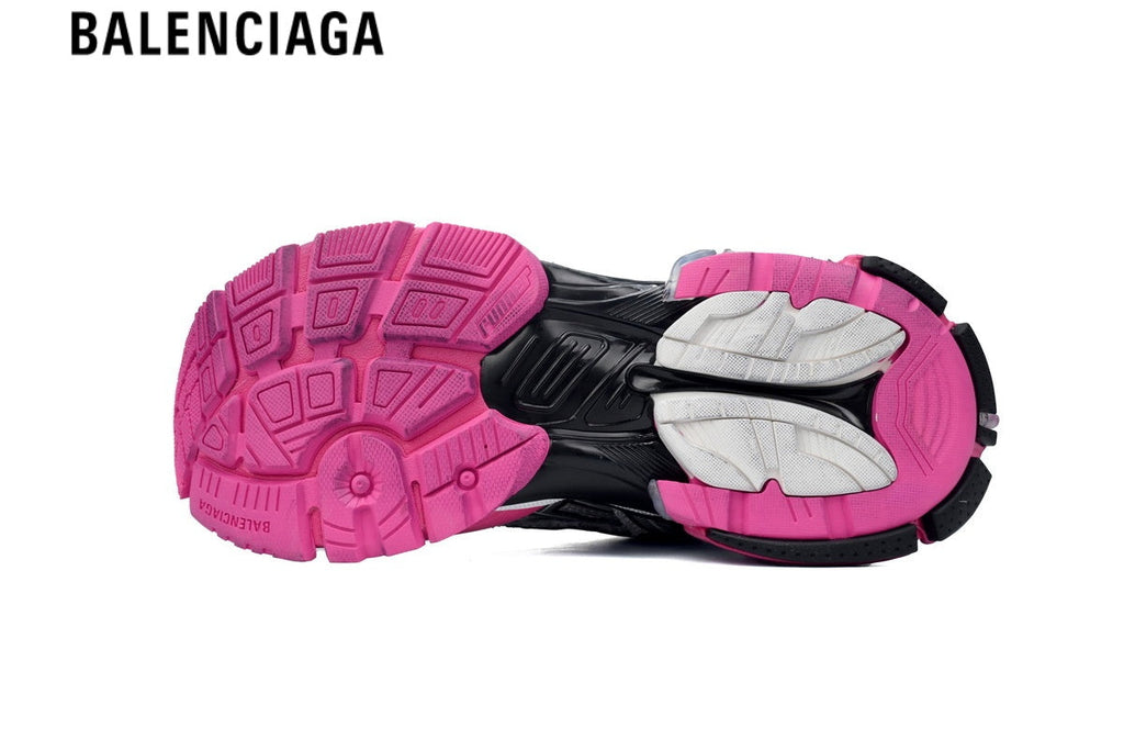 Balenciaga Runner men's shoes  women sneakers— Silver Mesh, Black & Pink Synthetic Overlays
