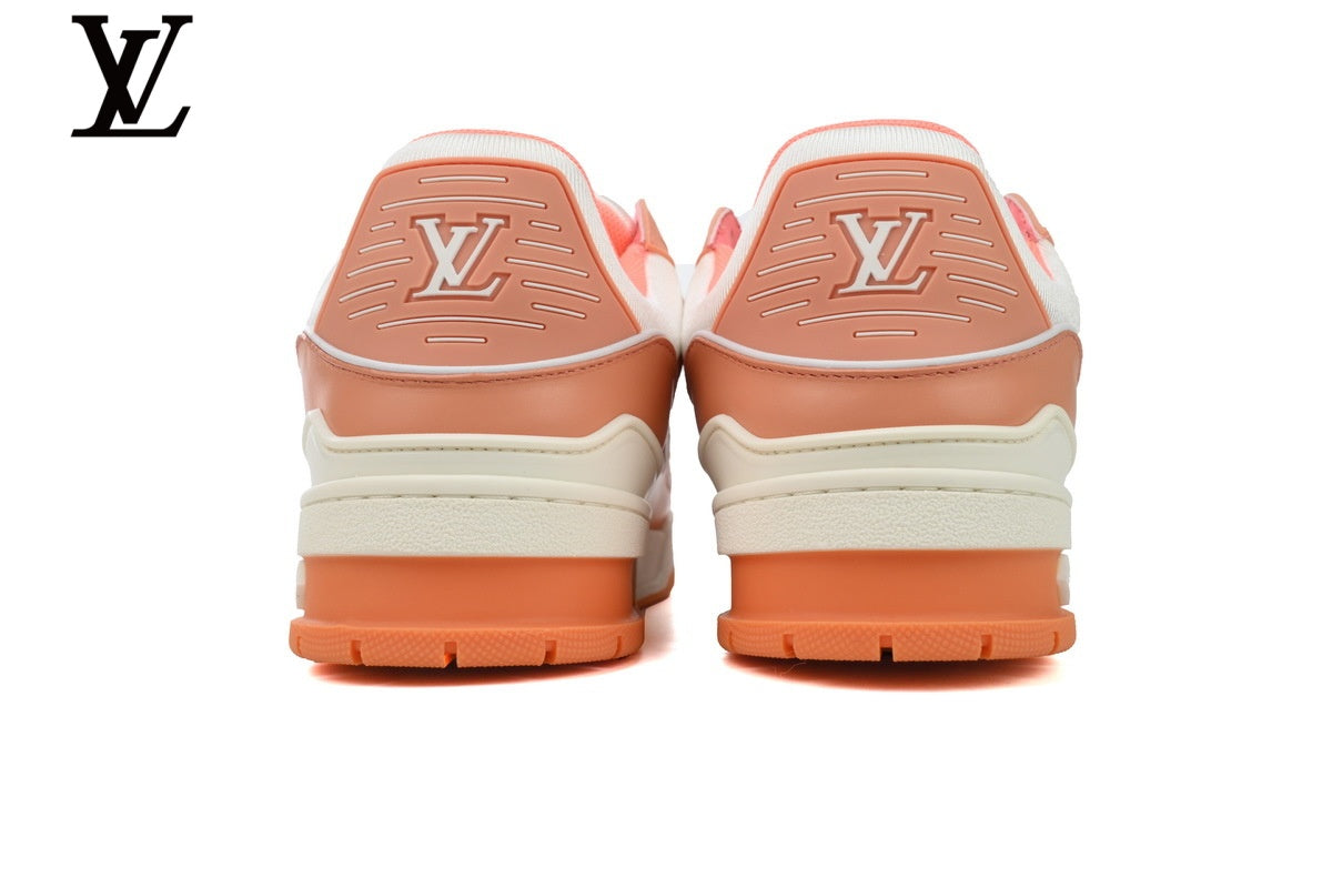 Louis Vuitton Trainer shoes for man  women Leather Sneakers - Peach and White