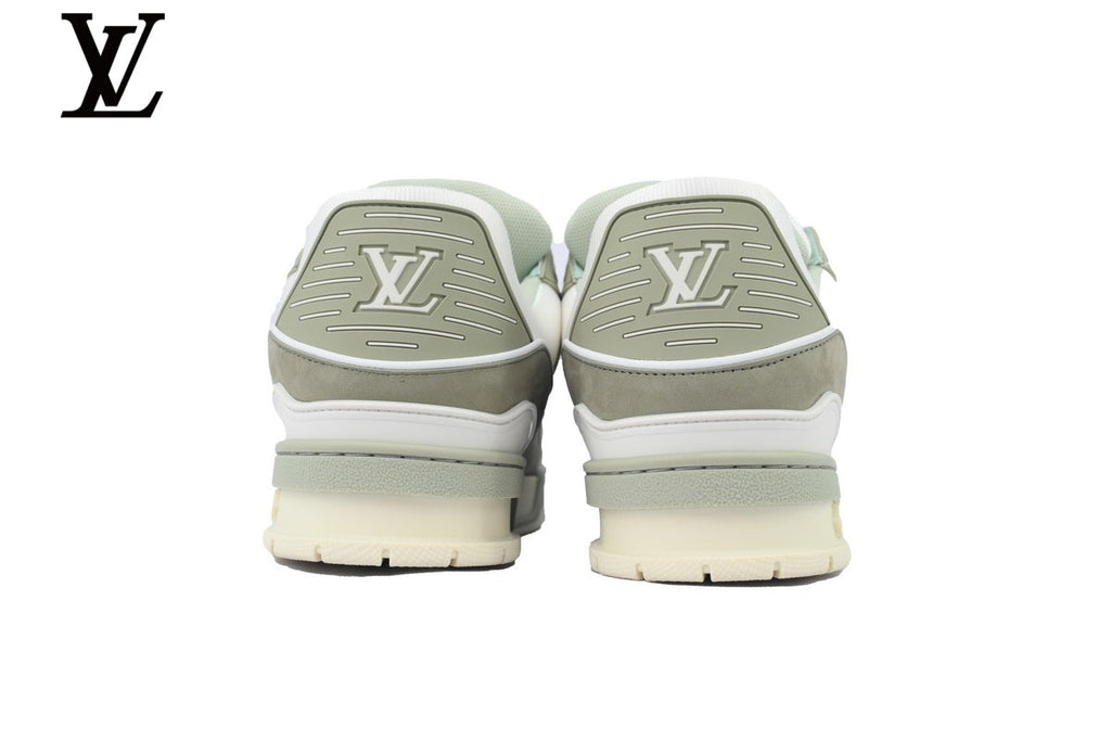 Louis Vuitton Low Top Trainer – White & Sage Green Mixed Leather & Suede