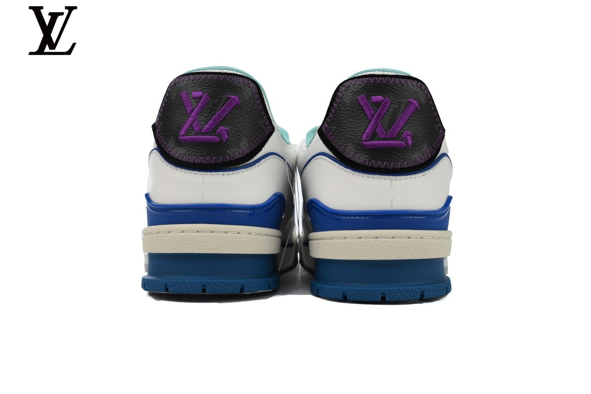 Louis Vuitton LV shoes for man  women Trainer Sneaker – White & Blue Multi