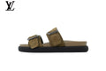 Louis Vuitton Monogram Slide Sandal in Khaki with Double Buckle